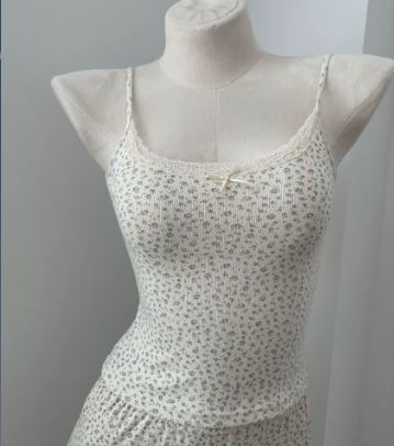White Pajama Tank Top W/ Blue flowers