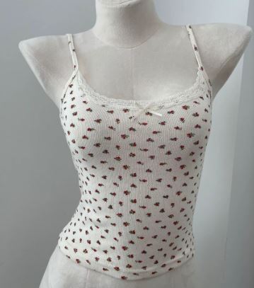 Cream Shirt & Shorts W/ Red Flowers