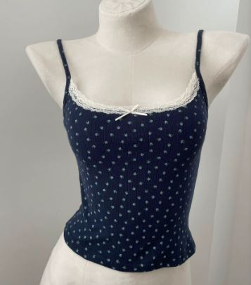 Navy Blue Pajama Tank Top W/ Blue flowers