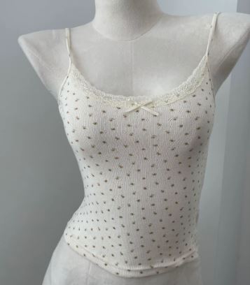 White Pajama Tank Top W/ Pink flowers